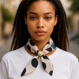 NWT SILKLETTE Half Moon Pattern 100% Fine Silk Kerchief Scarf Black+Blue